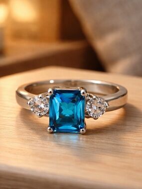 Lab Blue Topaz & CZ
Side Stones Ring Size
4 1/2
